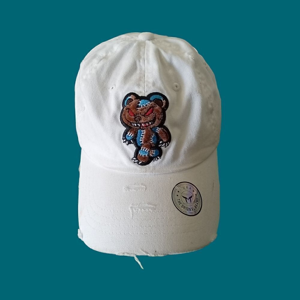 Muka Zombie Teddy Dad Cap Distressed White Embroidered Adjustable